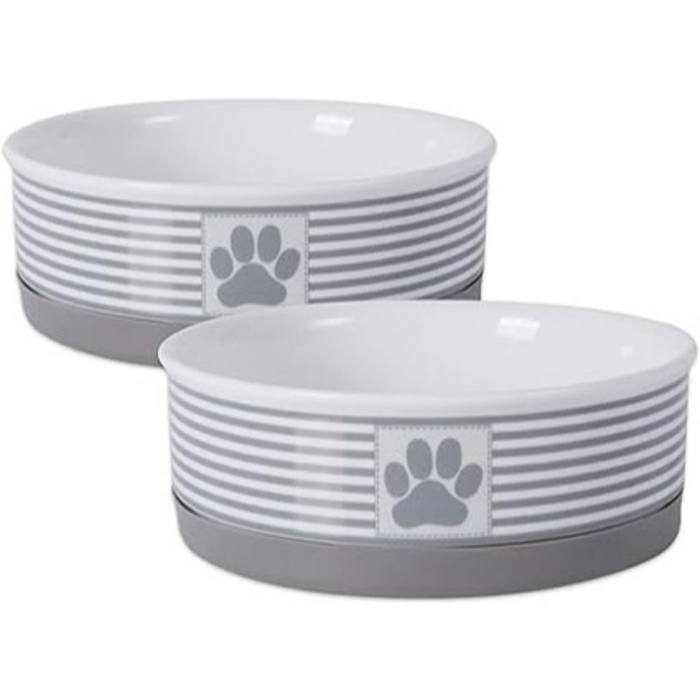 Bone Dry Paw & Patch Ceramic Pet Collection, Medium Set, 6x2", Gray, 2 Piece